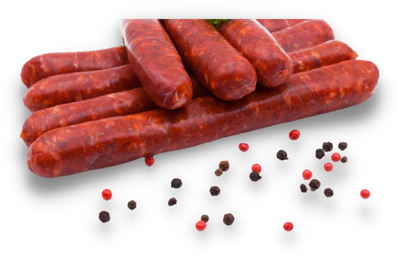 a pile of sausages on a black background