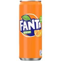 an orange can of fanta soda on a black background